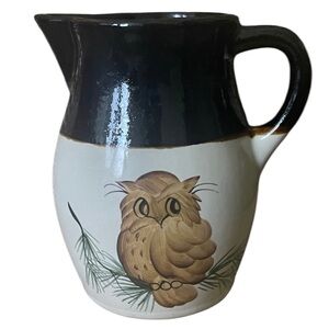 Vintage 1983 Studio Pottery Owl Pitcher 6"